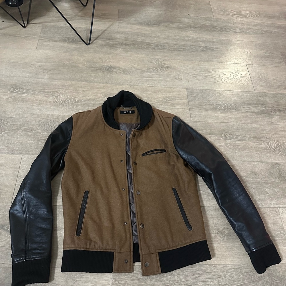 Brown and leather Black Bomber Jacket